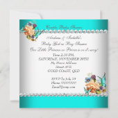 性別発表ベビーシャワー ティールブルーの花 招待状 (裏面)