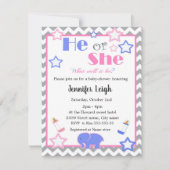 性別発表ベビーシャワー 彼か彼女かベビーシャワー 招待状 (正面)