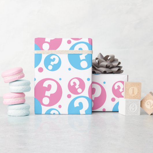 性別発表ベビーシャワー 男の子 女の子 疑問符 ラッピングペーパー (ベビーシャワー)