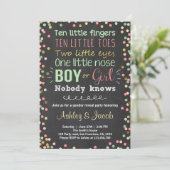 性別発表招待状 緑 コーラル 男の子？女の子？ 招待状 (スタンド正面)