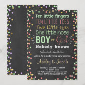 性別発表招待状 緑 コーラル 男の子？女の子？ 招待状 (正面/裏面)