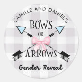 性別発表用リボンまたは矢印 ベビーシャワー ラウンドシール (正面)