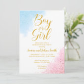 性別発表 ゴールドとグリッター 男の子?女の子? 招待状 (スタンド正面)