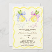 性別発表 ヘアオアシェア ピンク ブルー リボン レモン 招待状 (正面)