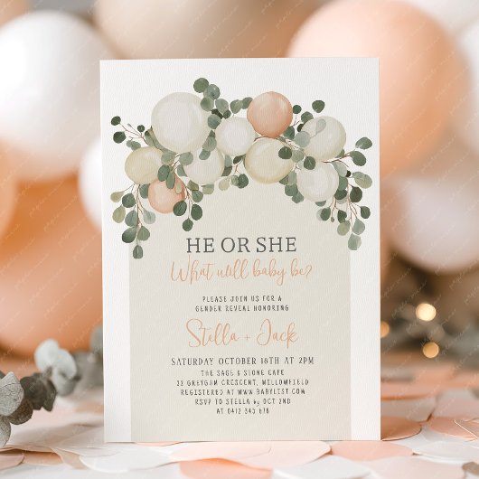 性別発表 He or She グリーン風船 招待状