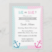 性別航海の表示パーティの招待状ブルーピンク 招待状 (正面/裏面)