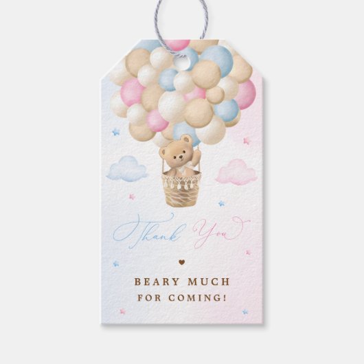 性別Revealテディベアありがとう ギフトタグ (正面)