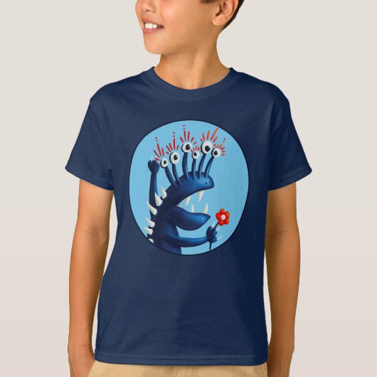 怪おもしろい獣フラワーブルーキッズ Tシャツ (正面)