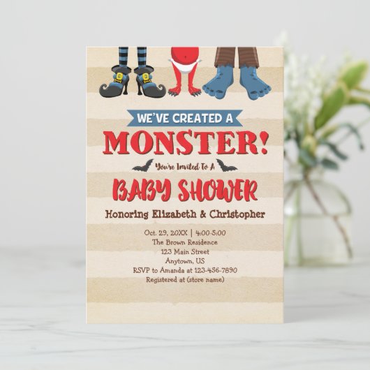 怪物の赤ちゃんおもしろいシャワー招待状を作成 招待状 (スタンド正面)