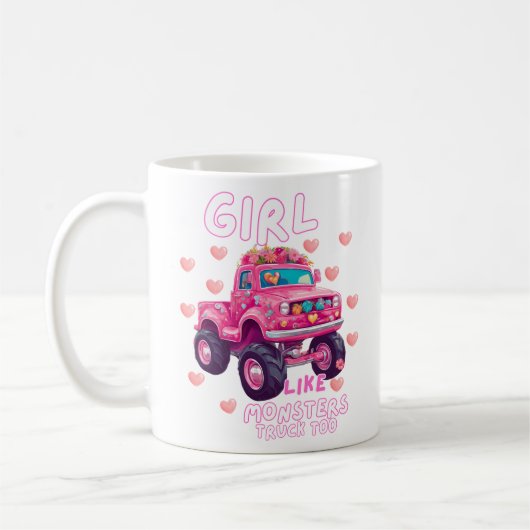 怪物みたいな可愛いモンスタートラックの女の子 コーヒーマグカップ (左)