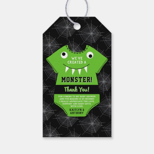 「怪物を創った」ハロウィーンの赤ちゃんシャワー ギフトタグ (正面)