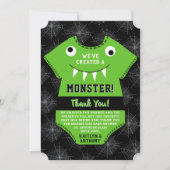 「怪物を創った」ハロウィーンの赤ちゃんシャワー サンキューカード (正面)