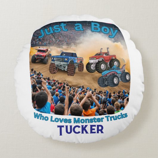 怪物トラックが大好きな少年 ラウンドクッション (正面)