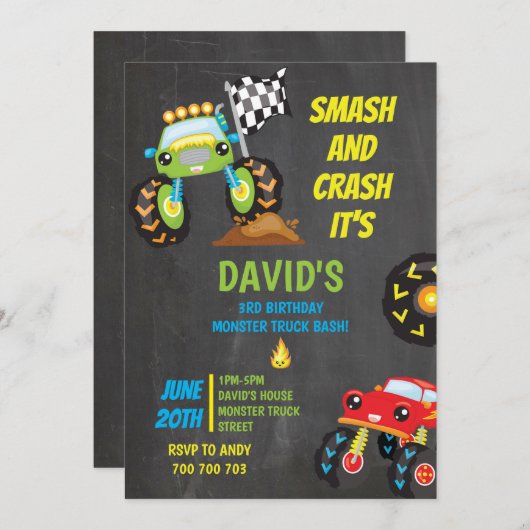 怪物トラックボーイ誕生パーティーが大破 招待状 (正面/裏面)