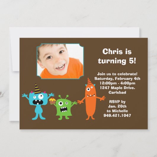 怪物誕生日パーティーの招待 招待状 (正面)