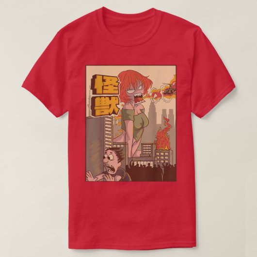 怪獣アニメガール日本のモンスター Tシャツ (デザイン正面)