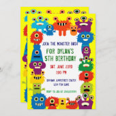 怪獣カラフルバースデーパーティ招待状イエロー 招待状 (正面/裏面)