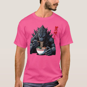 怪獣食べラーメン大石おもしろい怪獣ロ Tシャツ