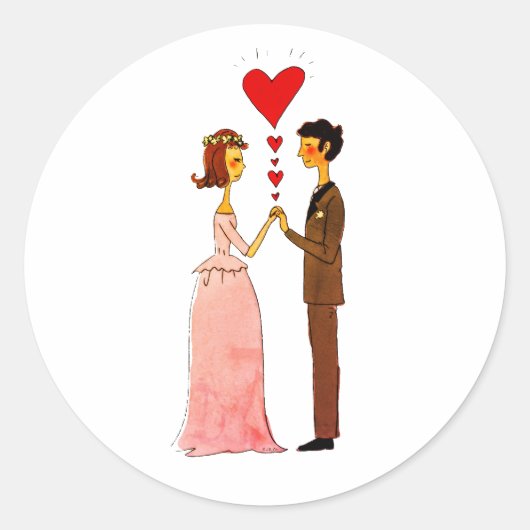 恋お洒落の花嫁結婚と花婿 ラウンドシール (正面)