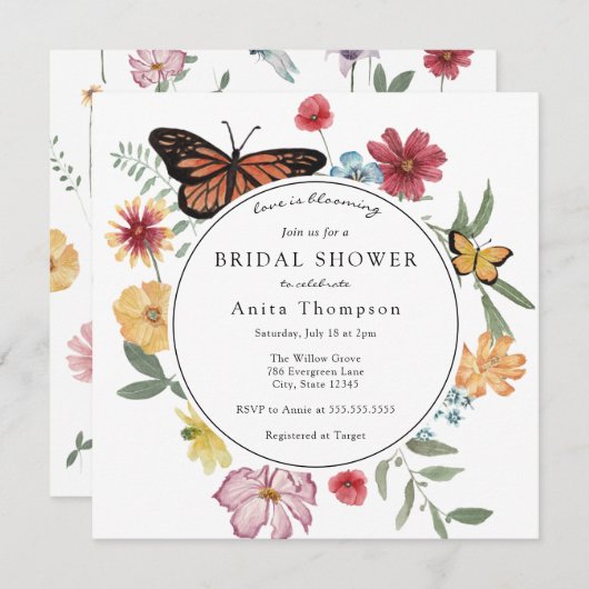 恋が咲く野花ブライダルシャワー 招待状 (正面/裏面)