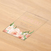恋が咲く ブルッシュピンクの花 ブライダルシャワー アクリル招待状 (レイダウン)