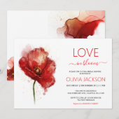 恋が咲く レッド フローラル ブライダル シャワー 招待状 (正面/裏面)
