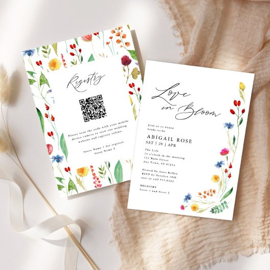恋が咲く ワイルドフラワーのブライダルシャワー、QRコード 招待状