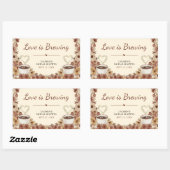 恋が育まれる フローラル コーヒー ハート ブライダルシャワー 長方形シール (シート)