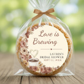 恋が育まれる フローラル コーヒー ハート ブライダル シャワー ラウンドシール