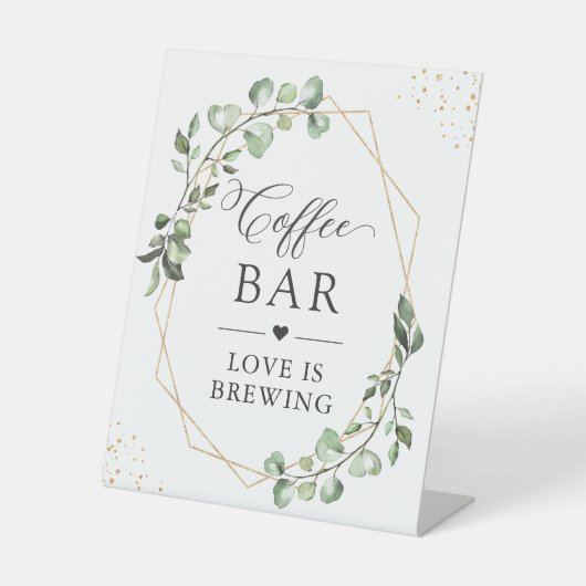 恋が醸成している |コーヒーバー幾何学的ユーカリ 台座サイン (正面)