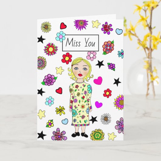 恋しく思お友達お洒落花の少女 カード (黄色い花)