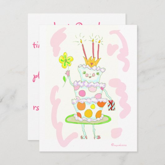 恋しく思お誕生日ケーキパーティの招待状 招待状 (正面/裏面)