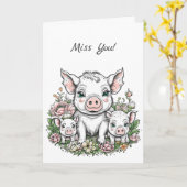 恋しく思お！かわいい豚と子豚の友情 カード (黄色い花)