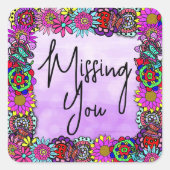 恋しく思のかわいらしフローラ縁ど スクエアシール (正面)