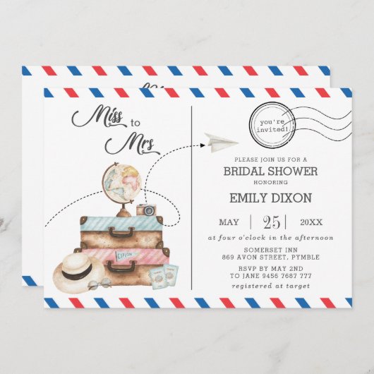 恋しく思ブライダルシャワー旅行送料送料 招待状 (正面/裏面)