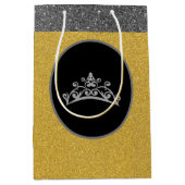 恋しく思ページェントクラウン金ゴールドFXグリッターギフトバッグ ミディアムペーパーバッグ (正面)