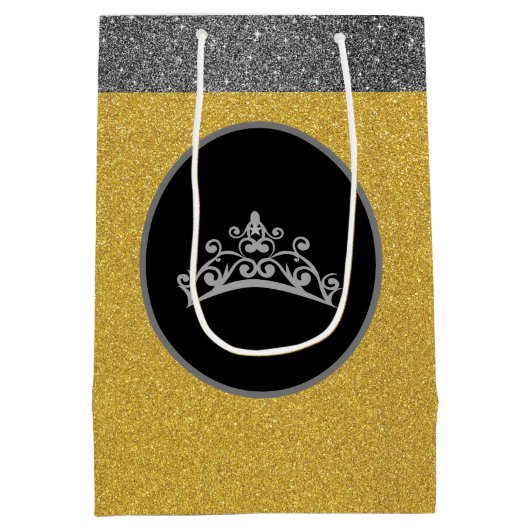 恋しく思ページェントクラウン金ゴールドFXグリッターギフトバッグ ミディアムペーパーバッグ (裏面)