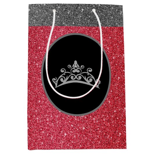 恋しく思ページェントティアラクラウンレッドFXグリッターギフトバッグ ミディアムペーパーバッグ (正面)
