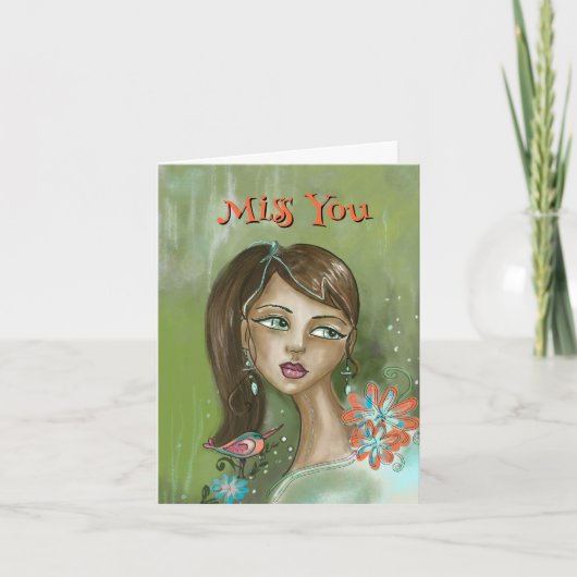 恋しく思ユニークフローラガール&バード付きカード カード (正面)