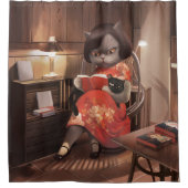 恋しく思ヴィンテージ猫の読時間 シャワーカーテン (正面)