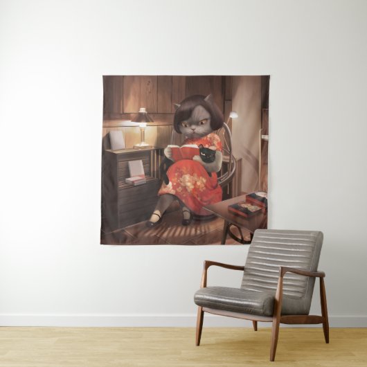 恋しく思ヴィンテージ猫の読時間 タペストリー (インサイチュ)