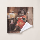 恋しく思ヴィンテージ猫の読時間 バスタオルセット (ウォッシュタオル)