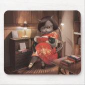 恋しく思ヴィンテージ猫の読時間 マウスパッド (正面)