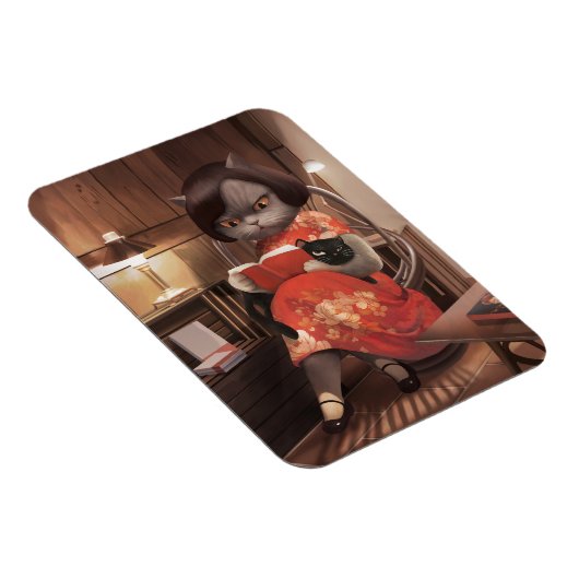 恋しく思ヴィンテージ猫の読時間 マグネット (右側)