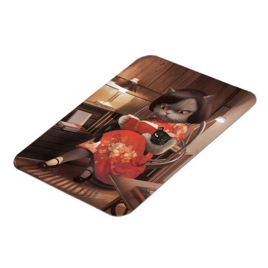 恋しく思ヴィンテージ猫の読時間 マグネット (左側)