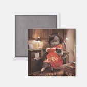 恋しく思ヴィンテージ猫の読時間 マグネット (正面/裏面)