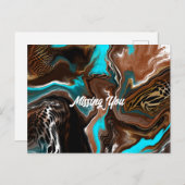 恋しく思君 |ブラウンとブルーの大理石の流体アート ポストカード (正面/裏面)