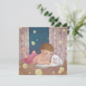 恋しく思君：男の子と猫のイラストレーション 招待状 (スタンド正面)