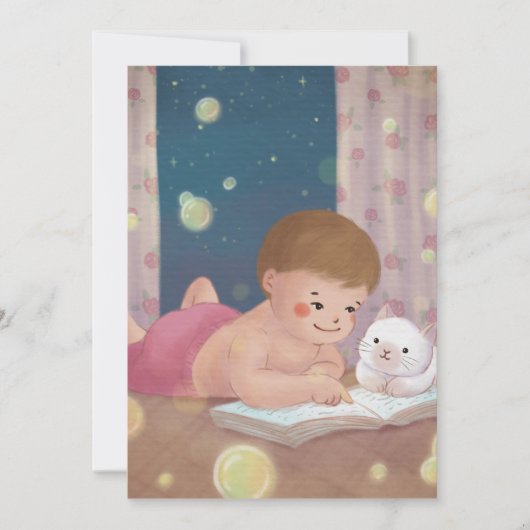 恋しく思君：男の子と猫のイラストレーション 招待状 (正面)