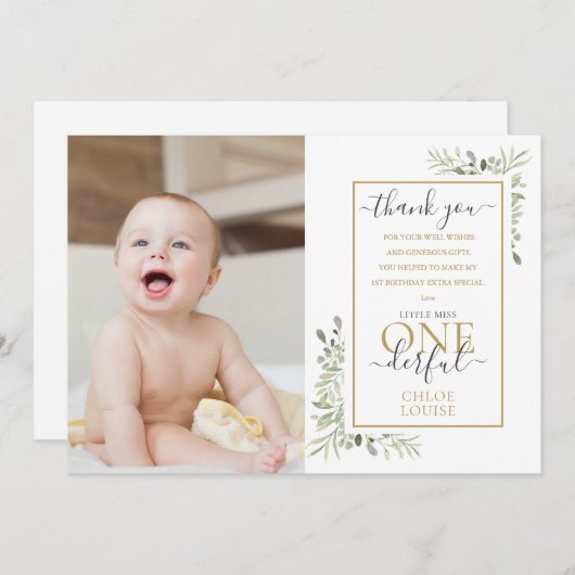 . .恋しく思小柄な1人目の誕生日かわいい写真 サンキューカード (正面/裏面)